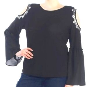 INC Black Rhinestone Embellished Blouse
